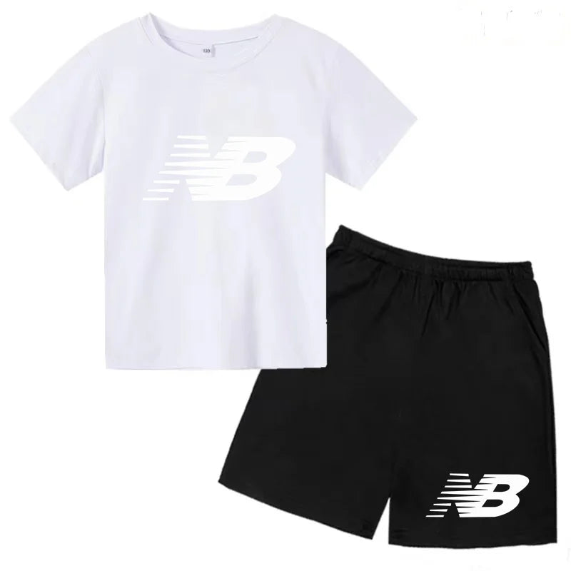 Children's Sports White T-shirts Short-sleeved Shirts and Shorts Sets for Boys Girls Clothing Suitable for Children Aged 3 to13