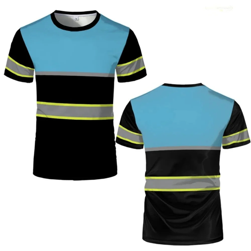 Green 3D Print Men's T-Shirts New Secure Logo Color Blocking Design Round Neck Short-Sleeved Oversized Men Work Tee Tops Clothes
