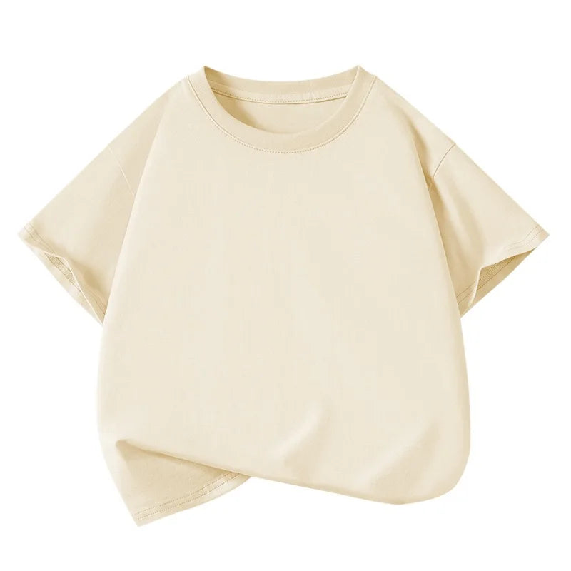 Children's Pure Cotton Short-Sleeved Solid Color Sports Casual Round-Neck T-Shirt Summer Breathable Soft Kid's Basic Top