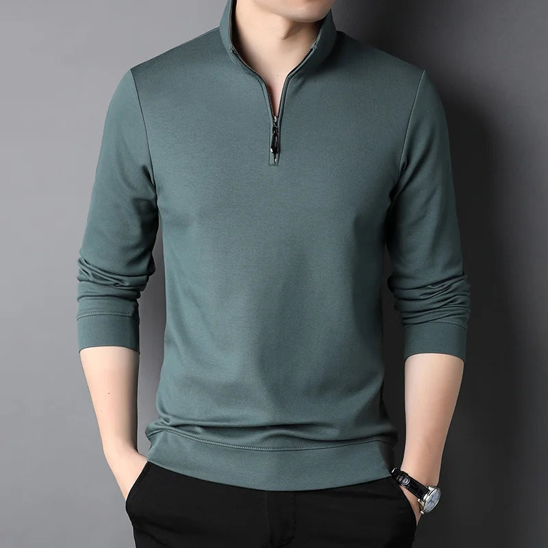 Top Grade 2025 New Fashion Brand Luxury Zipper Polo Shirt Men Casual Plain Korean Solid Color Long Sleeve Tops Mens Clothing