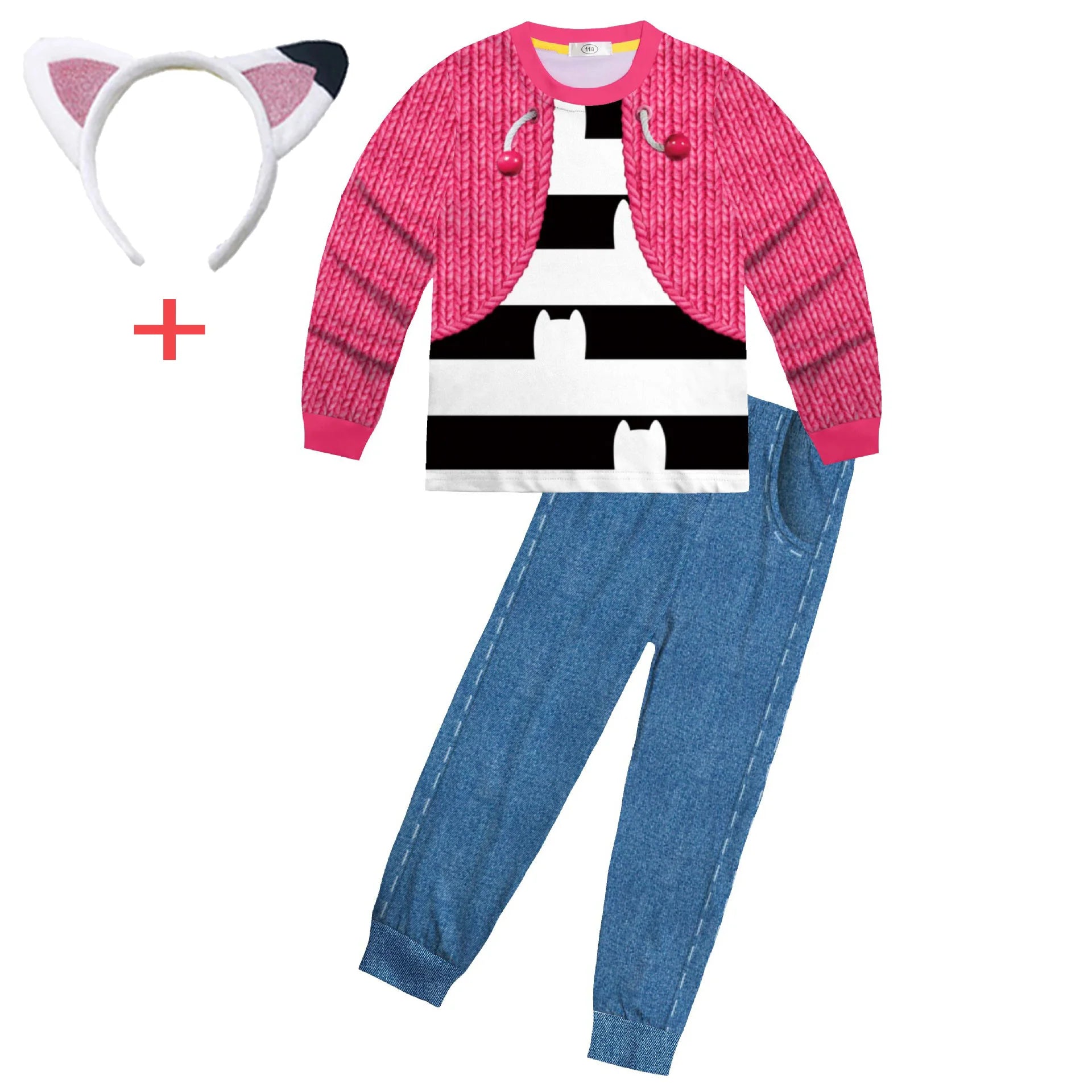 Babay Girls Gabbys Dolhouse Kids Costume Pajama Gabby Cat Long Sleeve T Shirt+Pants Headband Set Children Halloween Nightgowns