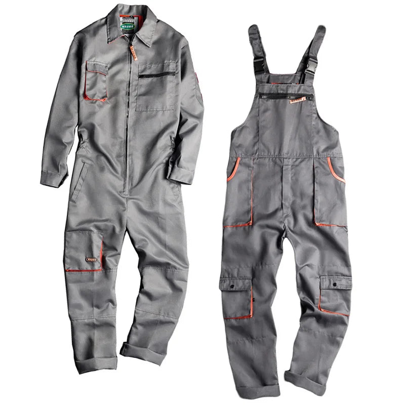New Men's Long-Sleeved Overalls with Zipper Pocket Jumpsuit Fashion Labor Casual Work Clothes Plus Size S-4xl