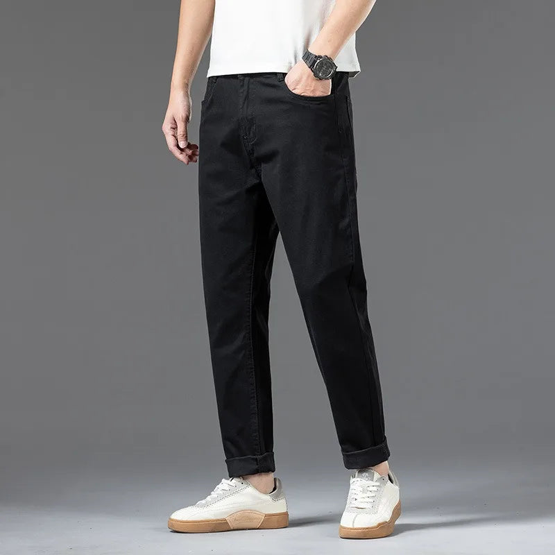 Cotton Pants Men Plus Size 48 46 44 42 Elastic Wine Red Blue Black Casual Trousers Loose Stretched Chino Straight Male Clothing
