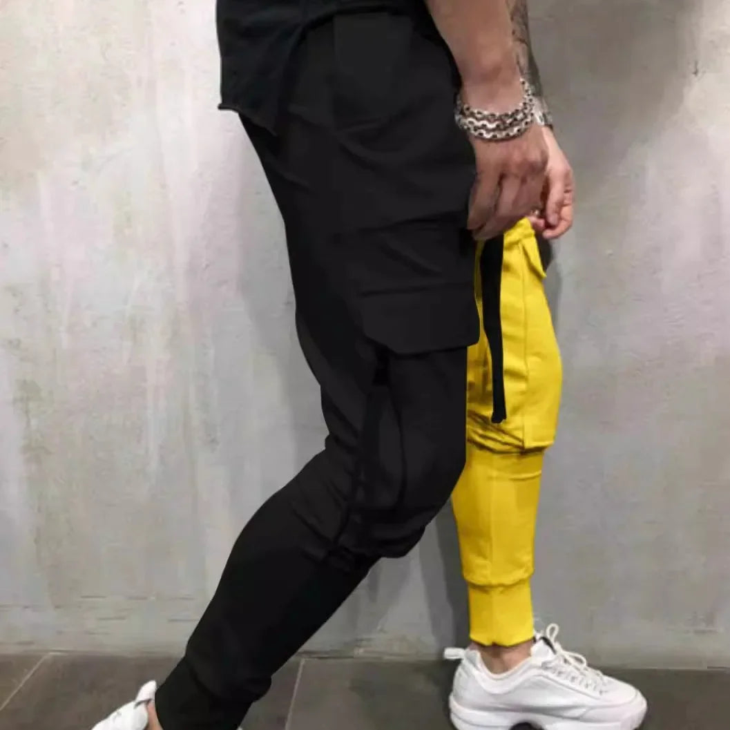 New Men's Hot Sale Multiple Pockets Outdoors Zipper Splicing Ankle Banded Pants Tightness Tie Rope Movement Casual Trousers 2024
