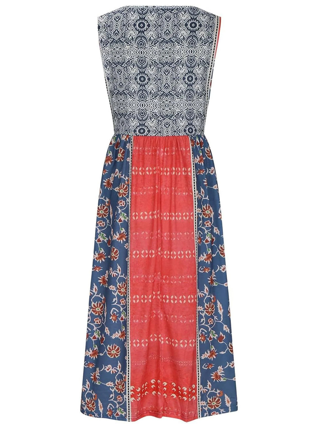 Women's Bohemian Floral Sleeveless Midi Sundress With Pockets Summer Beach