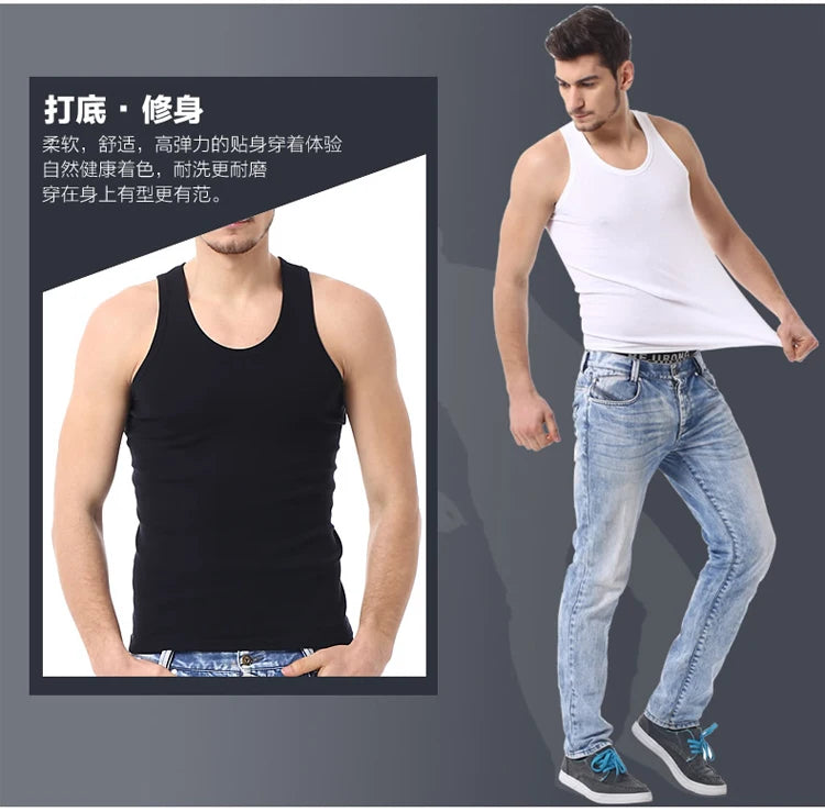 1/3 Pieces Men's Solid Color Basic Cotton Vest Youth Slim Exercise Sweat-absorbent T-shirt Middle-aged Comfortable Bottoming