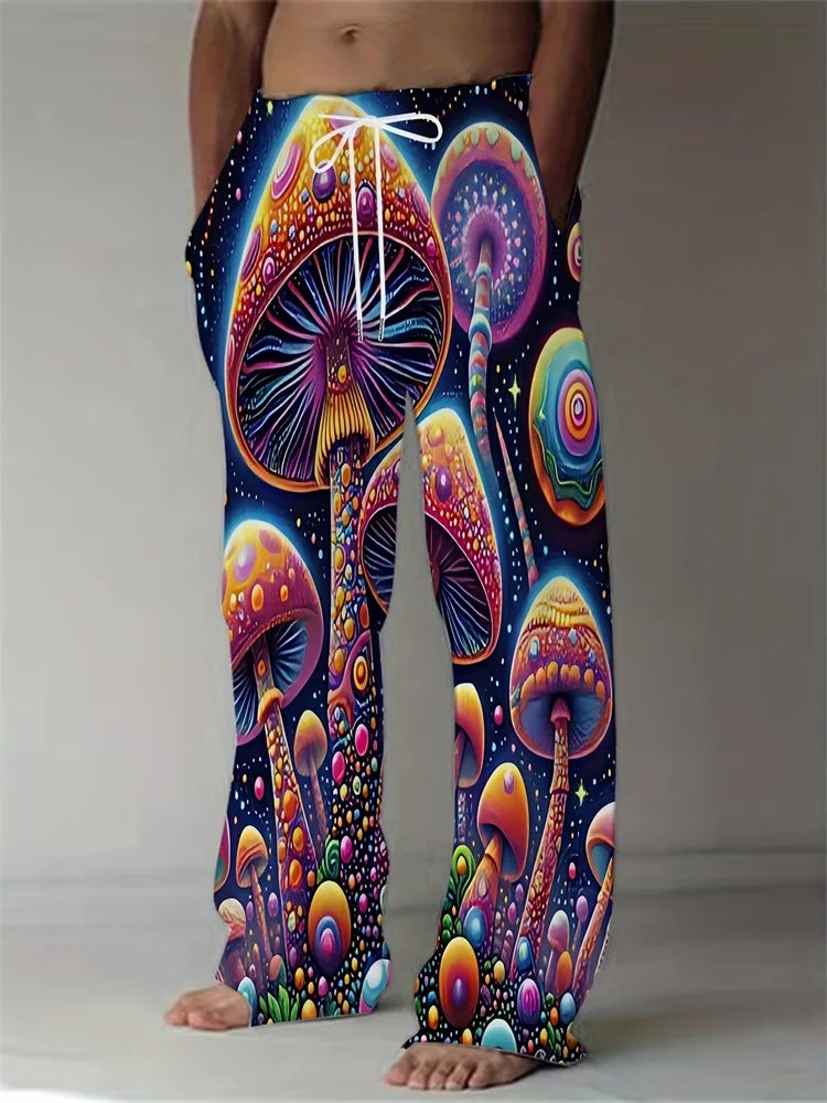Luminous Mushroom Banquet 3D Printed Autumn Men's Long Pants, A Must-have Fashionable Men's Straight-leg Pants For Trendsetters