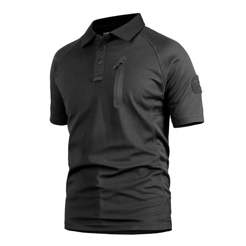 Men's Tactical T-Shirts Quick Dry Breathable Lightweight Short Sleeve with Zip Pocket Outdoor Hiking Combat Casual Sports Tops