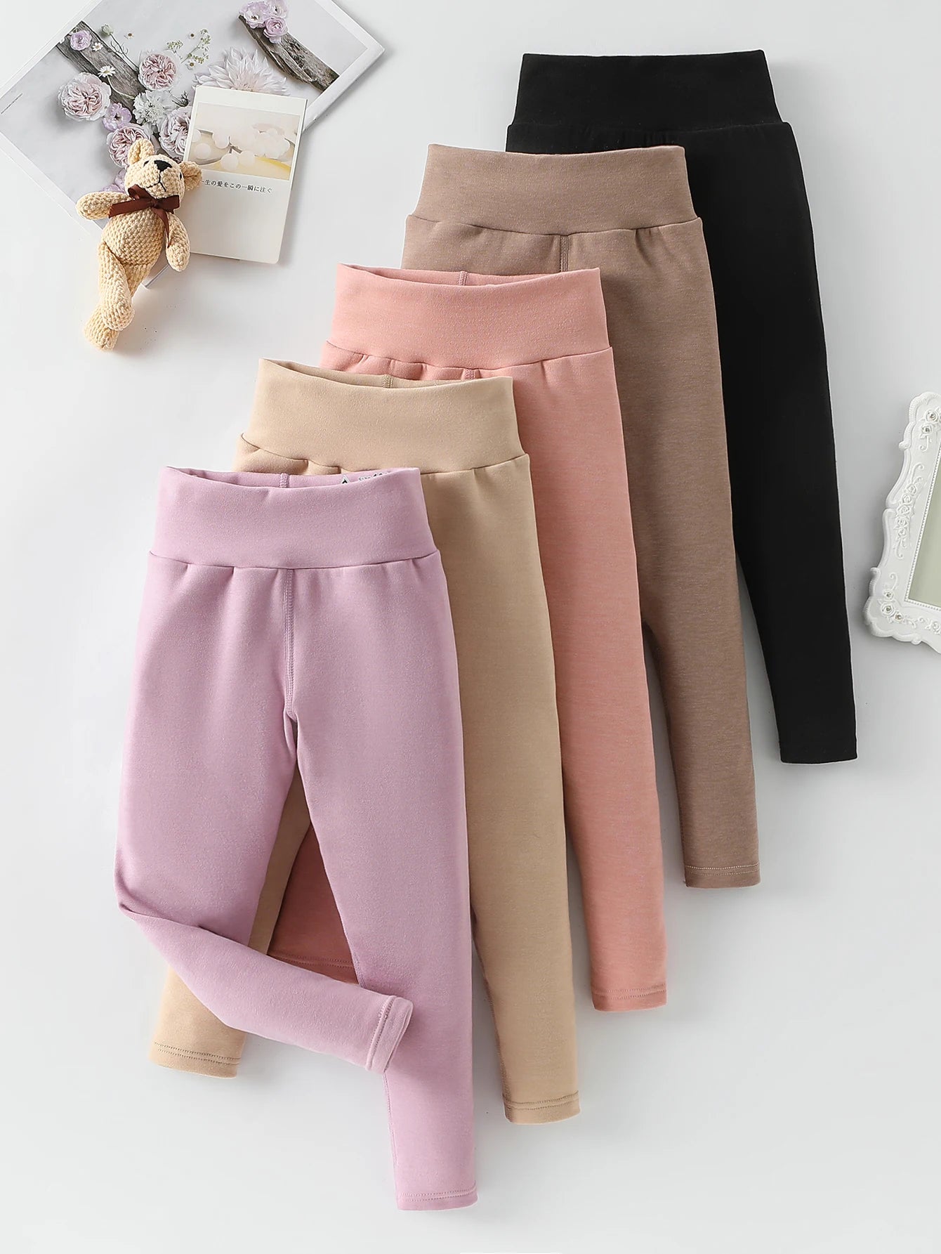 3/1 Piece Set For Autumn And Winter Children Solid Color Medium High Waist Thick Leggings Boys And Girls Fleece Warm Casual Pant