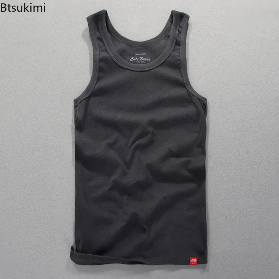 New Men's Simple Casual Tank Tops Comfortable 100% Cotton Solid Elastic Tight Sleeveless Sport Tops Male Gym Fitness Waistcoats