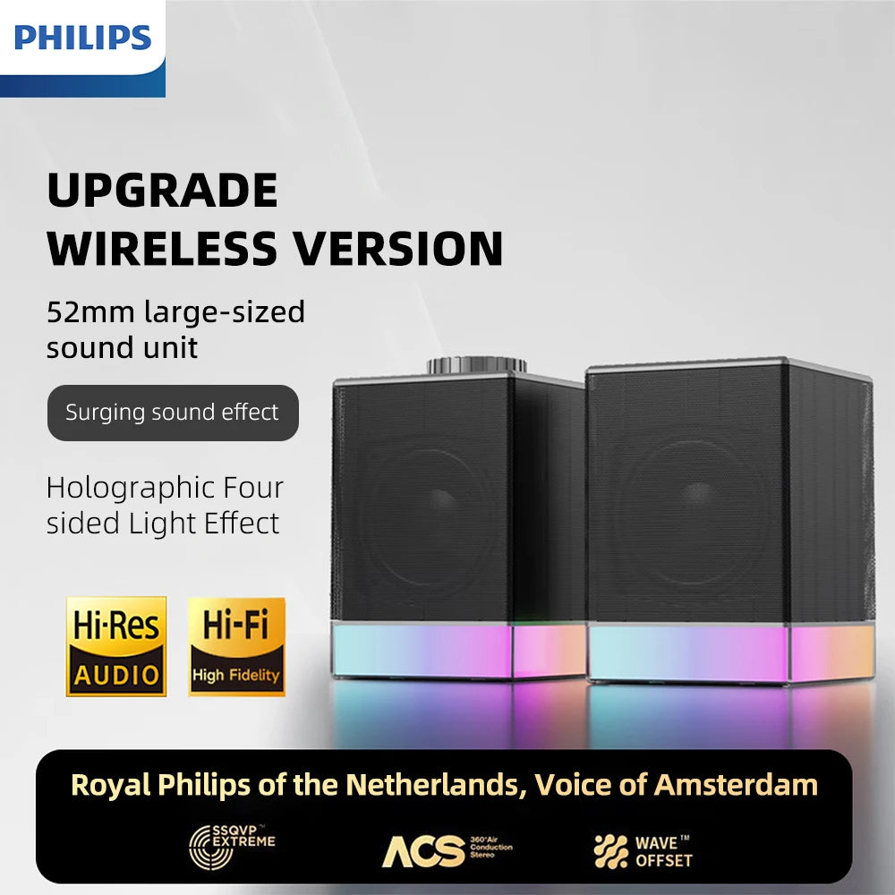 Philips SPA4209 Bluetooth Speaker Cool Holographic RGB PC Desktop Sound Box For Gaming Undistorted Sound Quality Speakers