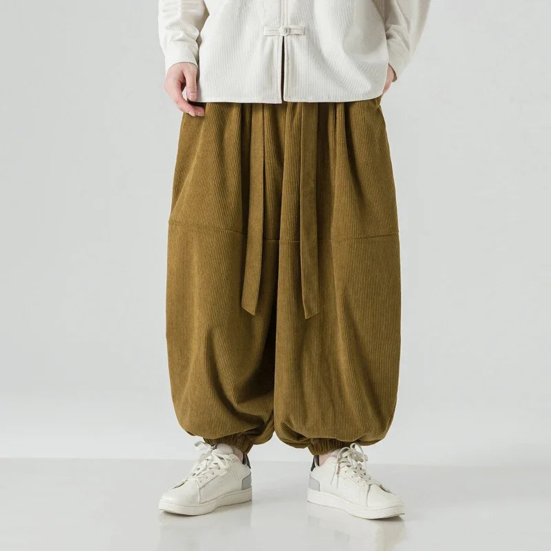 Men Corduroy Pants Oversized Casual Autumn Wide Leg Trousers Streetwear Harem Pants Men Woman Elastic Waist Loose Pants