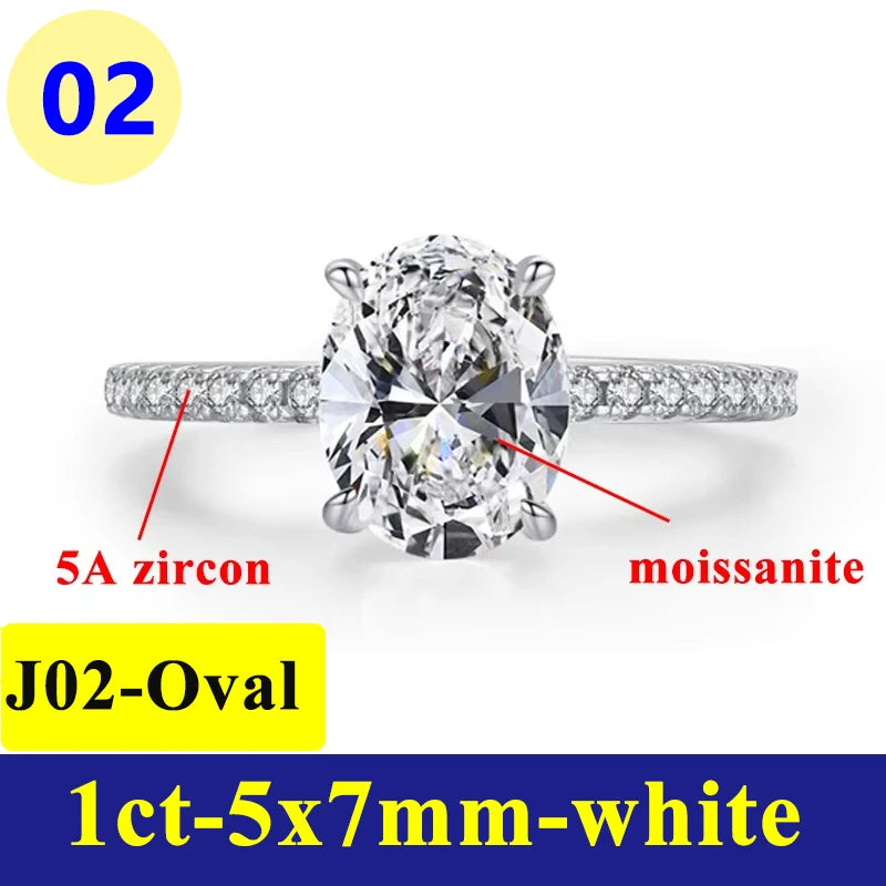 1-3CT Moissanite D Color VVS Diamond Women's Oval Radiant Ring S925 Silver Ring Plated White Gold Jewelry Rings for Women