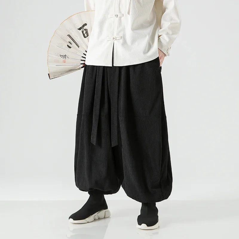 Men Corduroy Pants Oversized Casual Autumn Wide Leg Trousers Streetwear Harem Pants Men Woman Elastic Waist Loose Pants