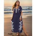 Kaftan dresses for women floral embroidery bathing suit cover up V neck caftan swimsuit coverup