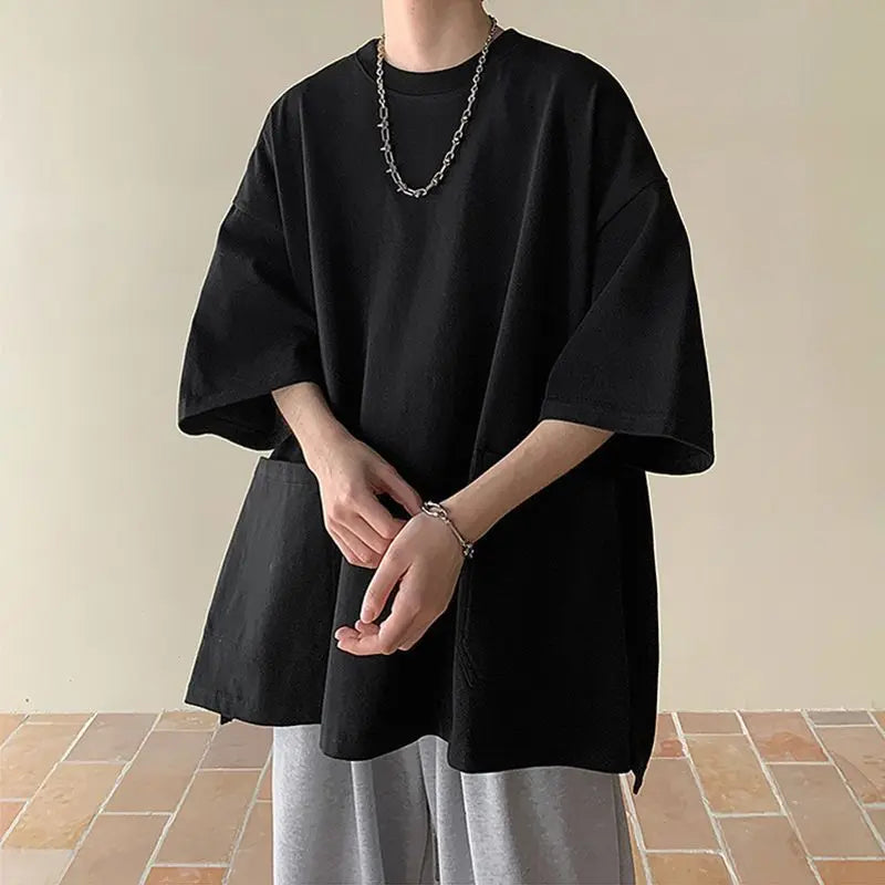 Men's Pocket Patchwork O-Neck Solid Short Sleeve T-Shirts Loose Fashion Summer New Plus Size Basic Tops Trend Casual Men Clothes
