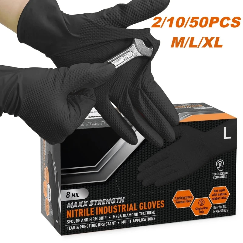 Heavy Duty Nitrile Safety Work Gloves Disposable 8mil Industrial Work Gloves Diamond Textured Men Mechanic Auto Gardening Gloves