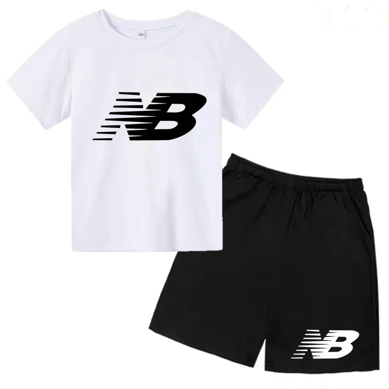Children's Sports White T-shirts Short-sleeved Shirts and Shorts Sets for Boys Girls Clothing Suitable for Children Aged 3 to13