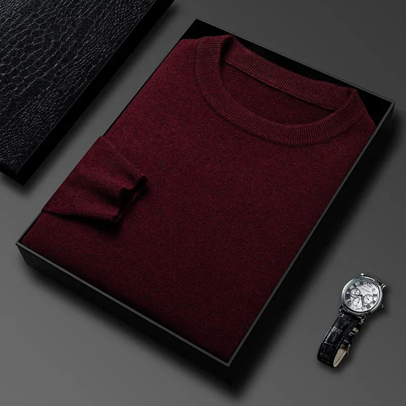 New Men's Casual Sweater Round Neck Long Sleeve Knitted Sweater Diamond Pattern Fashion Versatile Top