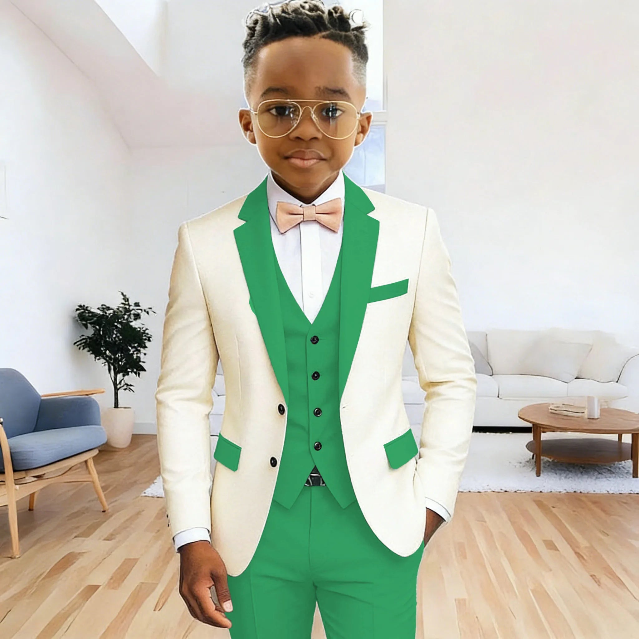 Ivory Boy's Suit Formal Set 3-Pieces (Jacket+vest+pants) Notched Lapel Kids Tuxedos 2-16 Year Old Wedding Prom Party