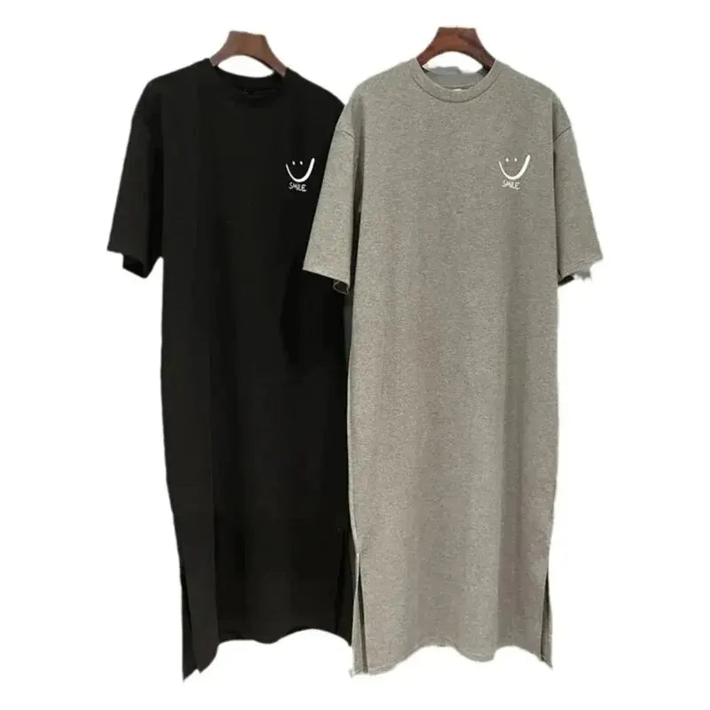 Women's Summer Short Sleeve T Shirt Dress Loose Fit Mid Length Over Knee