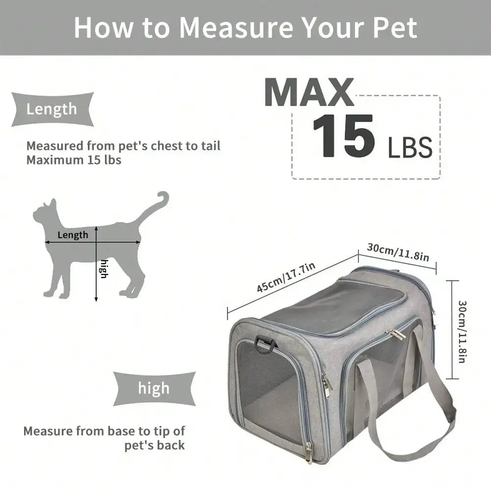 Cat Carrier Dog Carrier Portable Pet Carrier Soft Sided, Medium Small, Foldable Puppy Cat weighing 3kg-6kg for Travel(Gery)