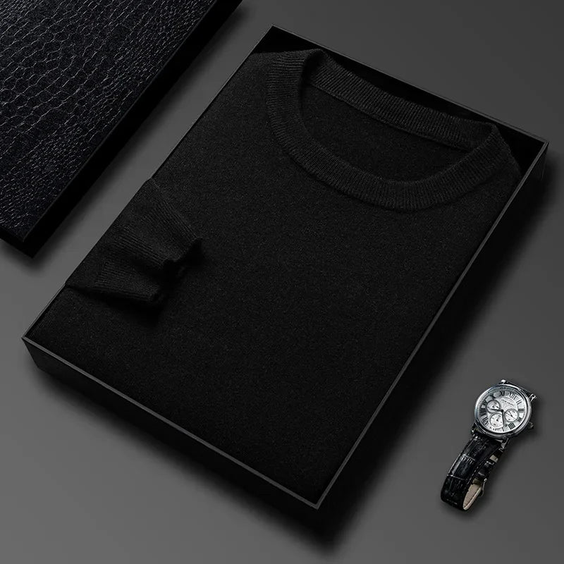 New Men's Casual Sweater Round Neck Long Sleeve Knitted Sweater Diamond Pattern Fashion Versatile Top