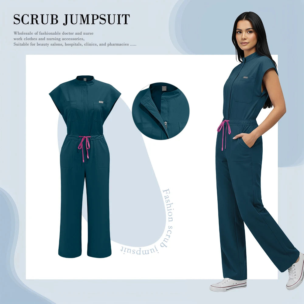 Nurse Jumpsuit Women Spandex Elastic Soft Nursing Scrub Uniforms Sets Female Healthcare Pet Beauty Veterinary Uniform Work Wear