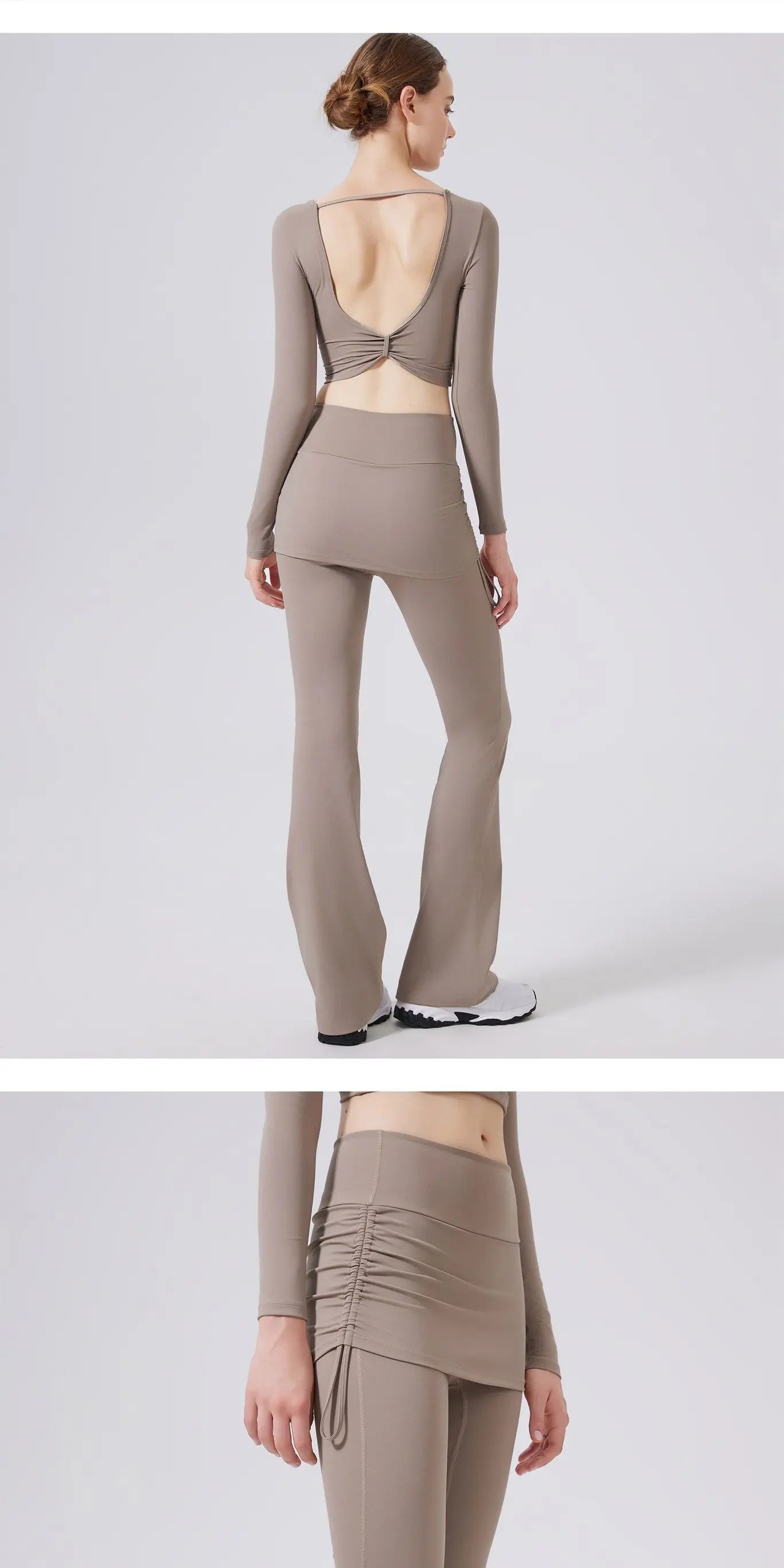 Fake two high waisted slightly flared pants with hip covering skirt for women's running, dance training, Pilates sports pants