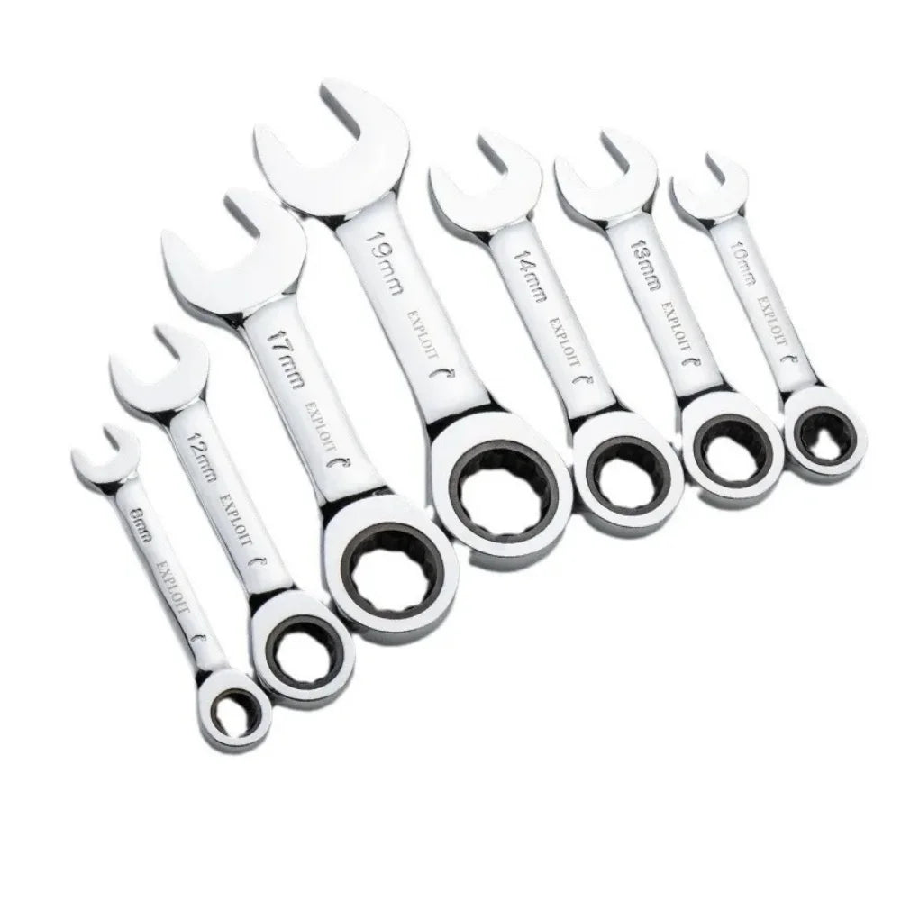 Short Handle Adjustable Head Ratchet Wrench Labor-Saving Dual-Purpose Auto Repair Hardware Tool For Nuts Bolts Fastening Work