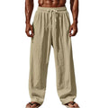 2026 Newest Linen Pants Men Summer Casual Breathable Solid Color Elastic Waist Loose Fit Wide Leg Trousers Lightweight Streetwea