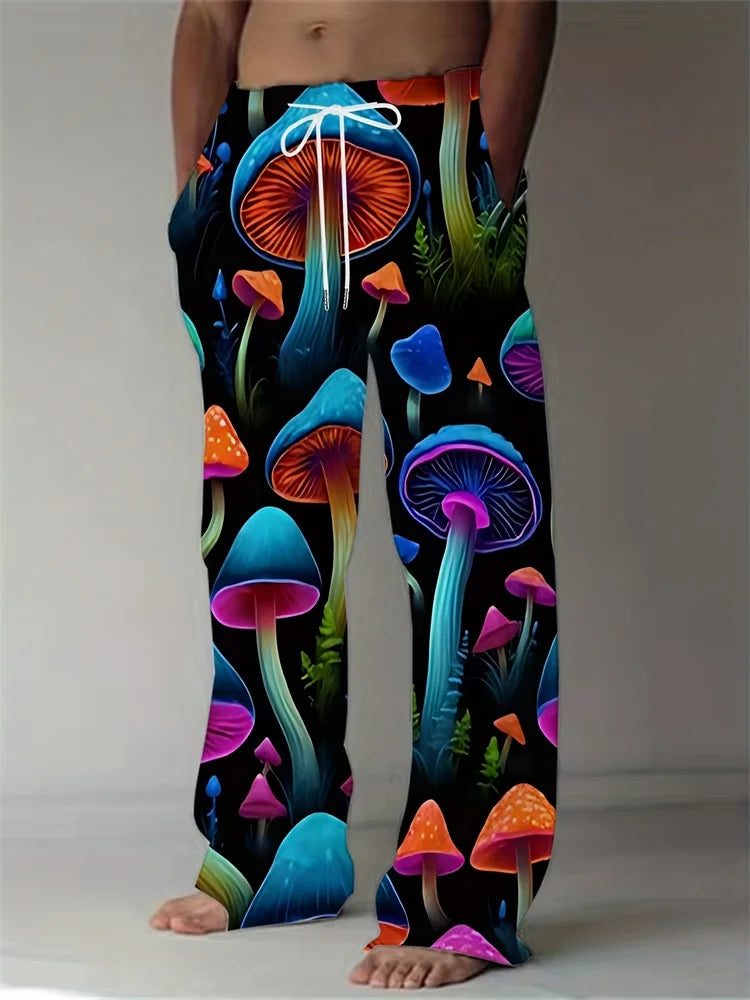 Luminous Mushroom Banquet 3D Printed Autumn Men's Long Pants, A Must-have Fashionable Men's Straight-leg Pants For Trendsetters