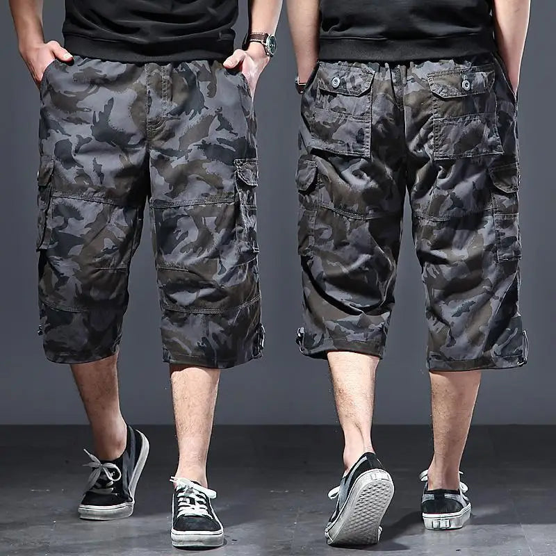 New  Summer thin cropped men's middle-aged pure cotton beach pants shorts plus loose mid length work pants outdoor