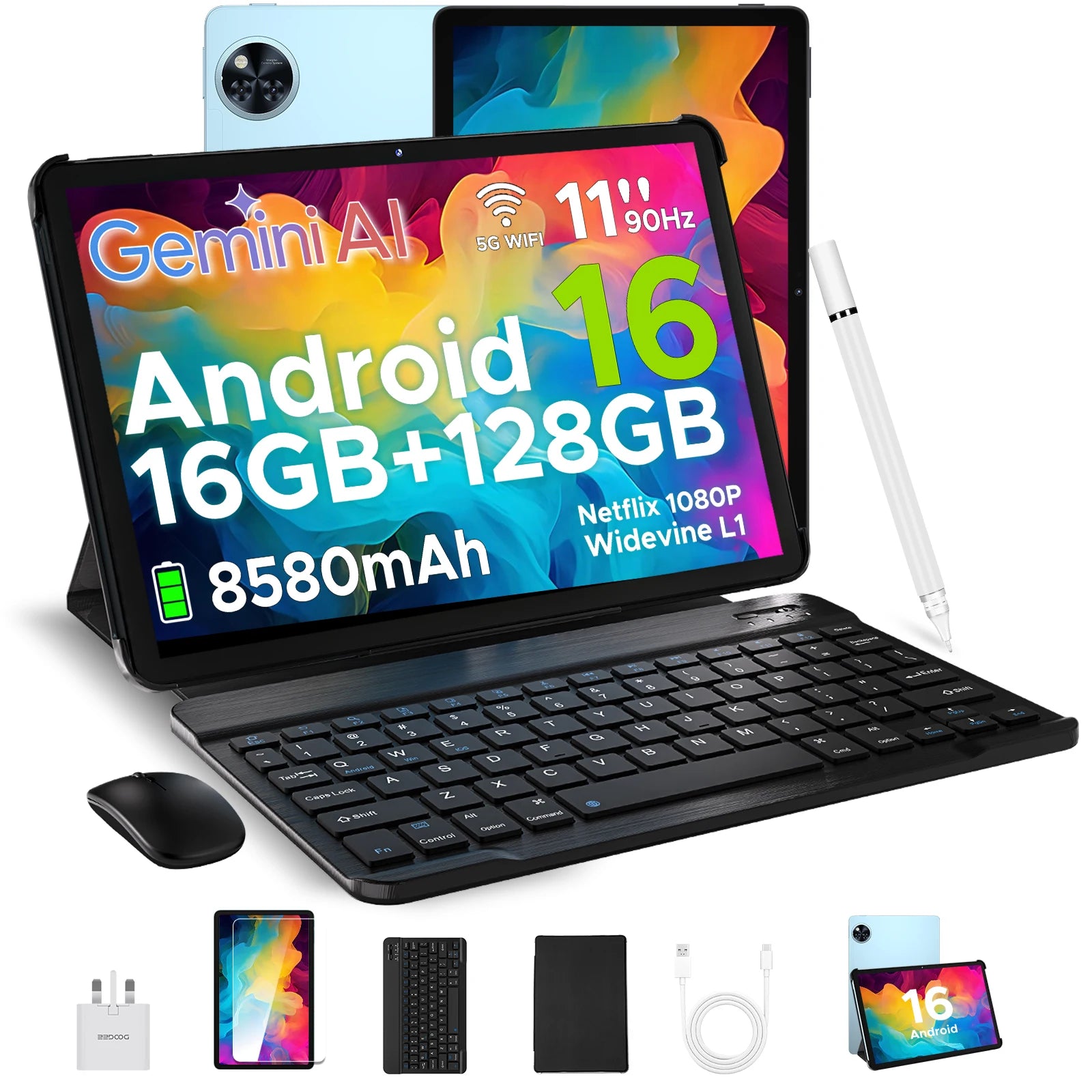 DOOGEE U11 2 in 1 Tablet PC 16GB(4+12) 128GB 11" Ultra-clear 90Hz Display Unisoc T606 8580mAh Battery  Android 16 Widevine L1