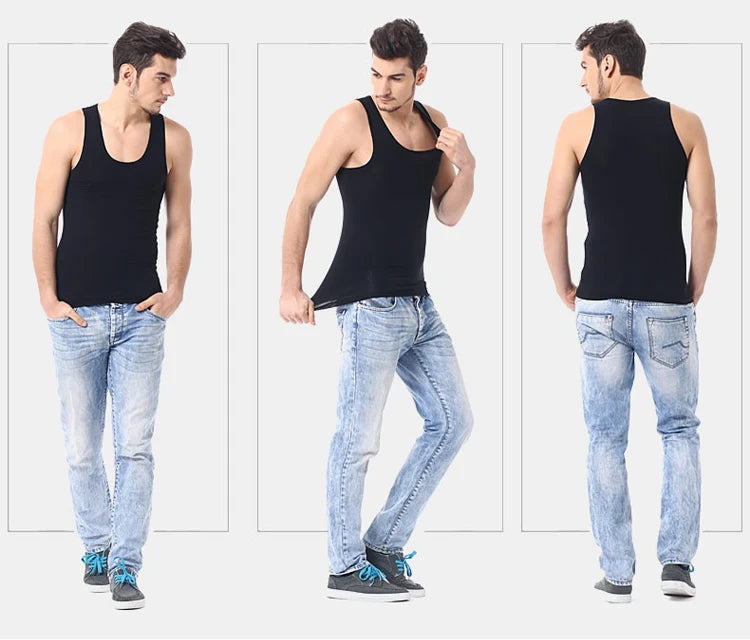 1/3 Pieces Men's Solid Color Basic Cotton Vest Youth Slim Exercise Sweat-absorbent T-shirt Middle-aged Comfortable Bottoming