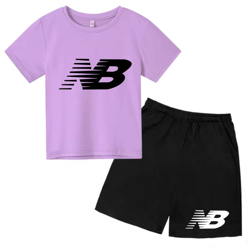 Children's Sports White T-shirts Short-sleeved Shirts and Shorts Sets for Boys Girls Clothing Suitable for Children Aged 3 to13