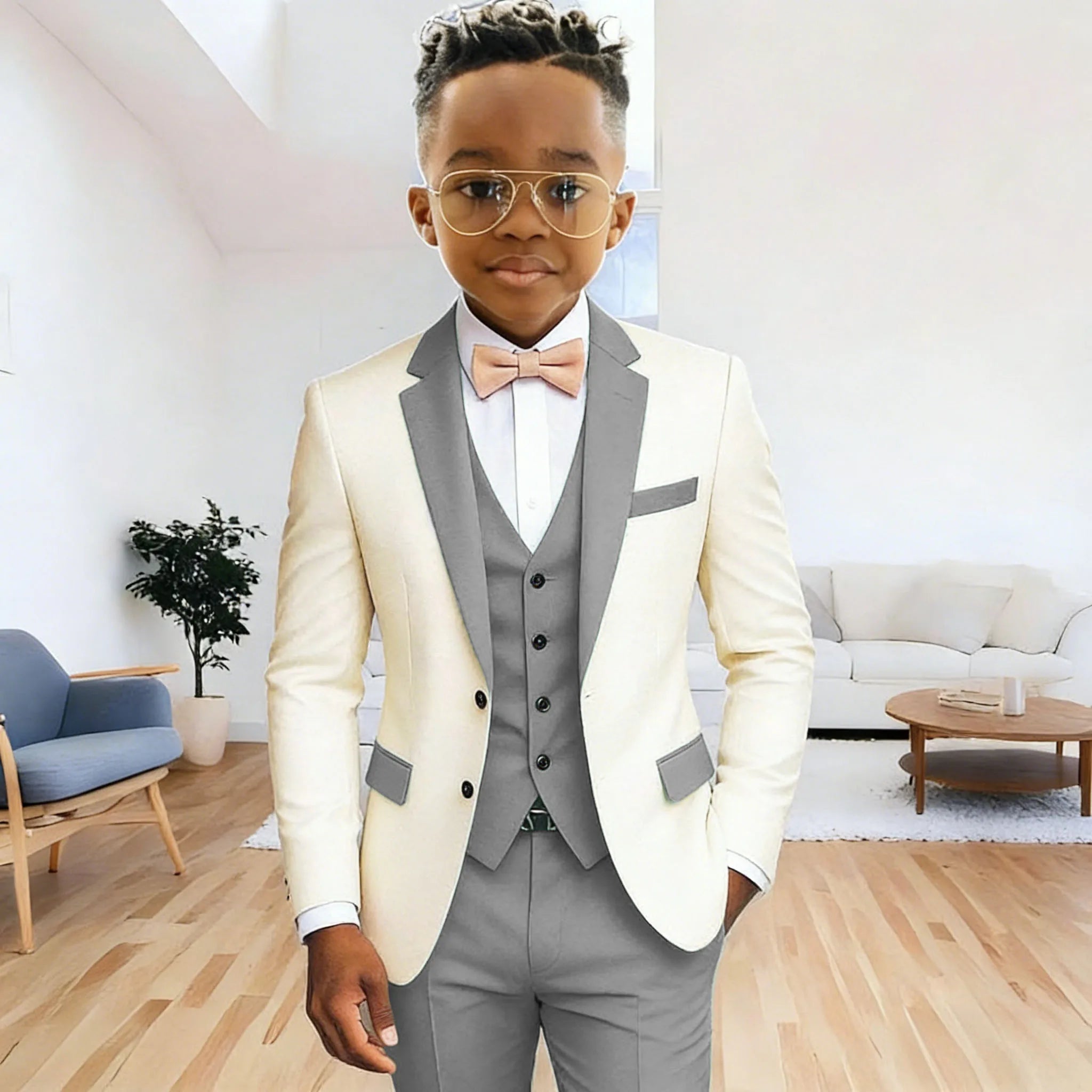Ivory Boy's Suit Formal Set 3-Pieces (Jacket+vest+pants) Notched Lapel Kids Tuxedos 2-16 Year Old Wedding Prom Party