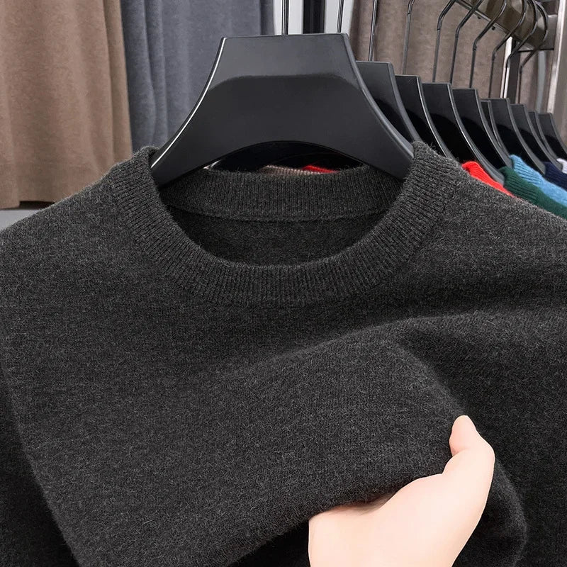 New Men's Casual Sweater Round Neck Long Sleeve Knitted Sweater Diamond Pattern Fashion Versatile Top
