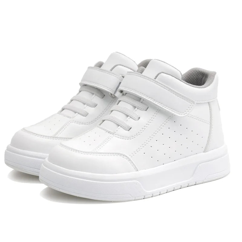 Princepard Orthopedic Kid Sneakers White Color Back to School Children's Casual Shoes for Girls Boys with High Top Arch Support