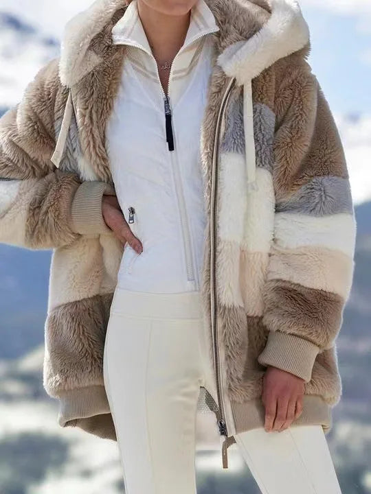 Women Oversized Plush Hoodie Coat Winter Outerwear Jacket With Pockets