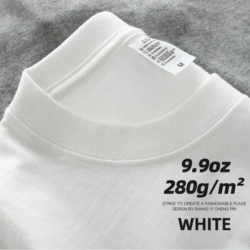 Oversized T-Shirt 9.9oz 280 Grams Heavy High Quality Short Sleeve Cotton Tee Solid Color Unisex Streetwear