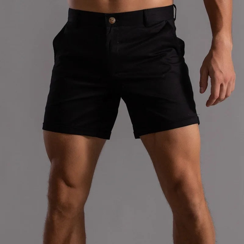 Men Slim Fit Chino Shorts Rolled Hem Casual Solid Summer Beach Short Pants
