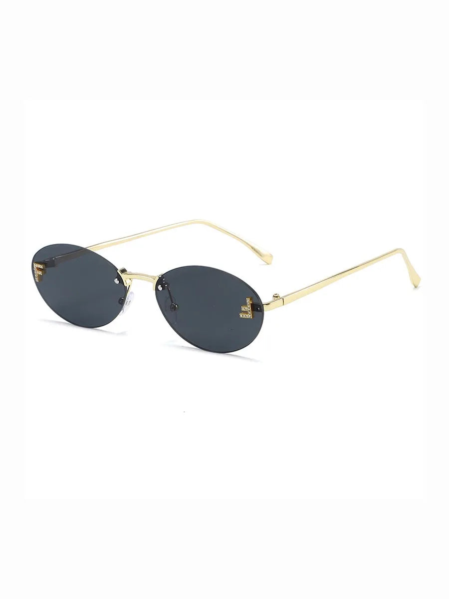 Fashion Oval Frameless Sunglasses Women Sparkling Rhinestone F Design Luxury Sun Glasses Girls shopping travelling eyeglasses