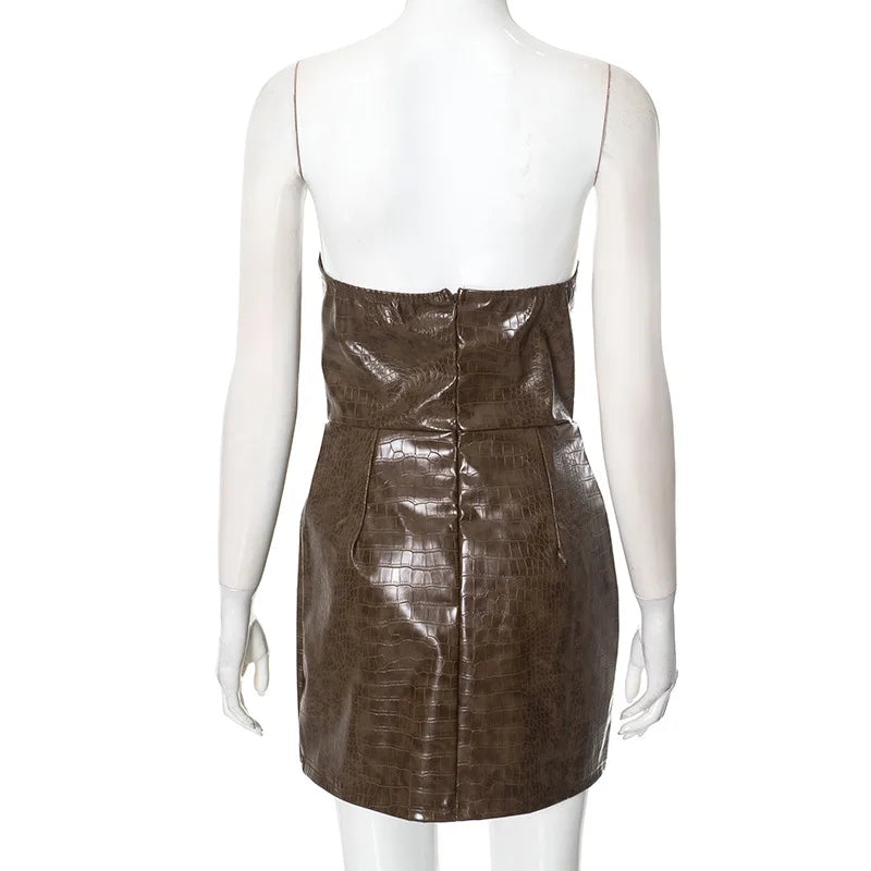 Luxury Leather Strapless Bandage Dress For Women Red Evening Cocktail 2025