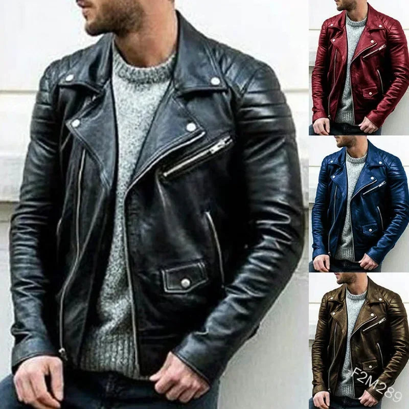 Motorcycle Leather Jackets Faux Leather Men PU Leather Coat Teen Stand Collar Punk Male Zipper Autumn Handsome Coats