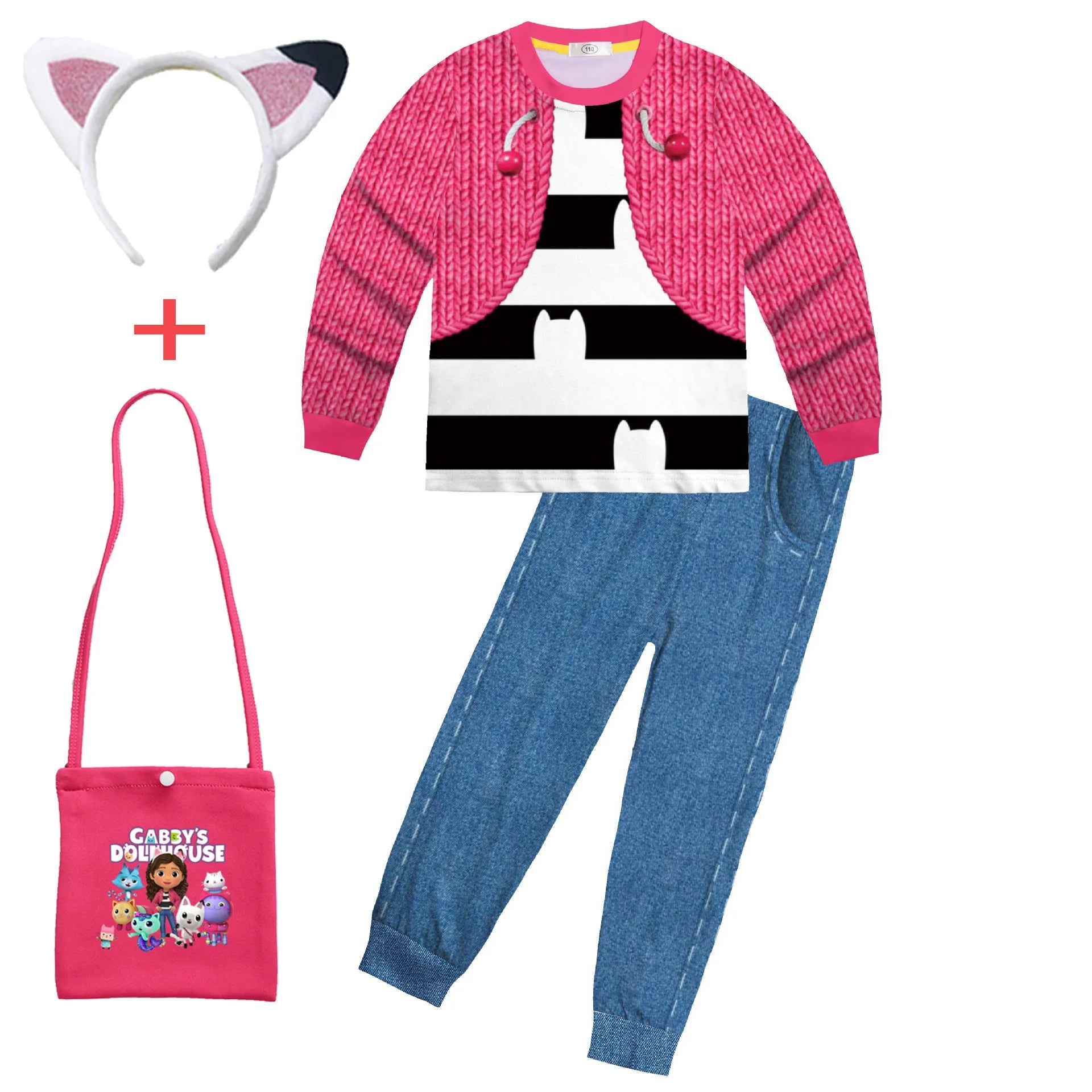 Babay Girls Gabbys Dolhouse Kids Costume Pajama Gabby Cat Long Sleeve T Shirt+Pants Headband Set Children Halloween Nightgowns