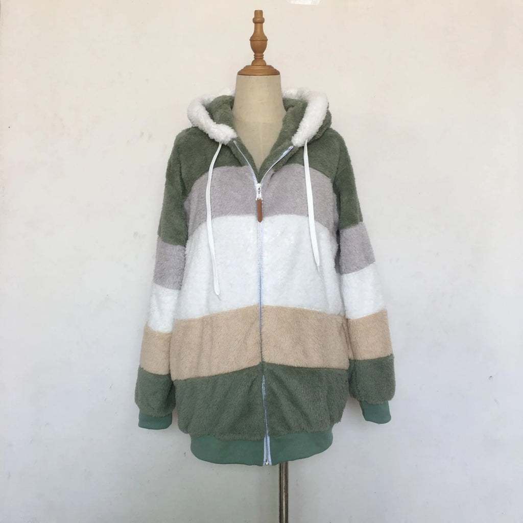 Women Oversized Plush Hoodie Coat Winter Outerwear Jacket With Pockets