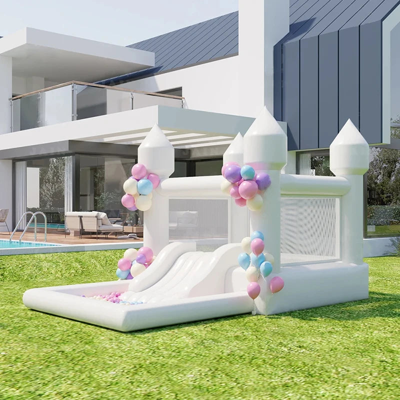 4m White Grade Inflatable Bouncy Castle In Garden Outdoor For Kids Toddler Birthday Jumping Castle With Water Slides Ball Pit