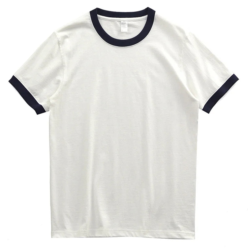 Summer American Retro 260G Heavyweight Contrasting Color T-shirt Men's Amei Kaji 100% Cotton Short Sleeve O-neck Tops Ringer TEE