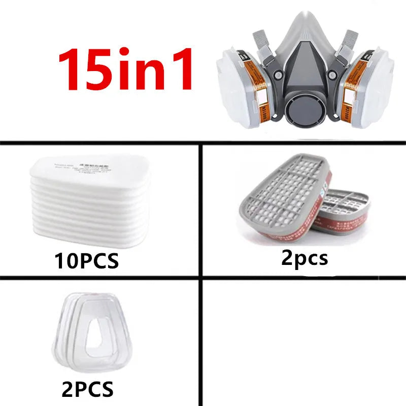 New 15in1 6200 Dust Gas Respirator Half Face Dust Mask For Painting Spraying Organic Vapor Chemical Gas Filter Work Safety